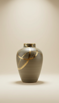 Olive Grey Ceramic Vase with Gold Calligraphic Rim